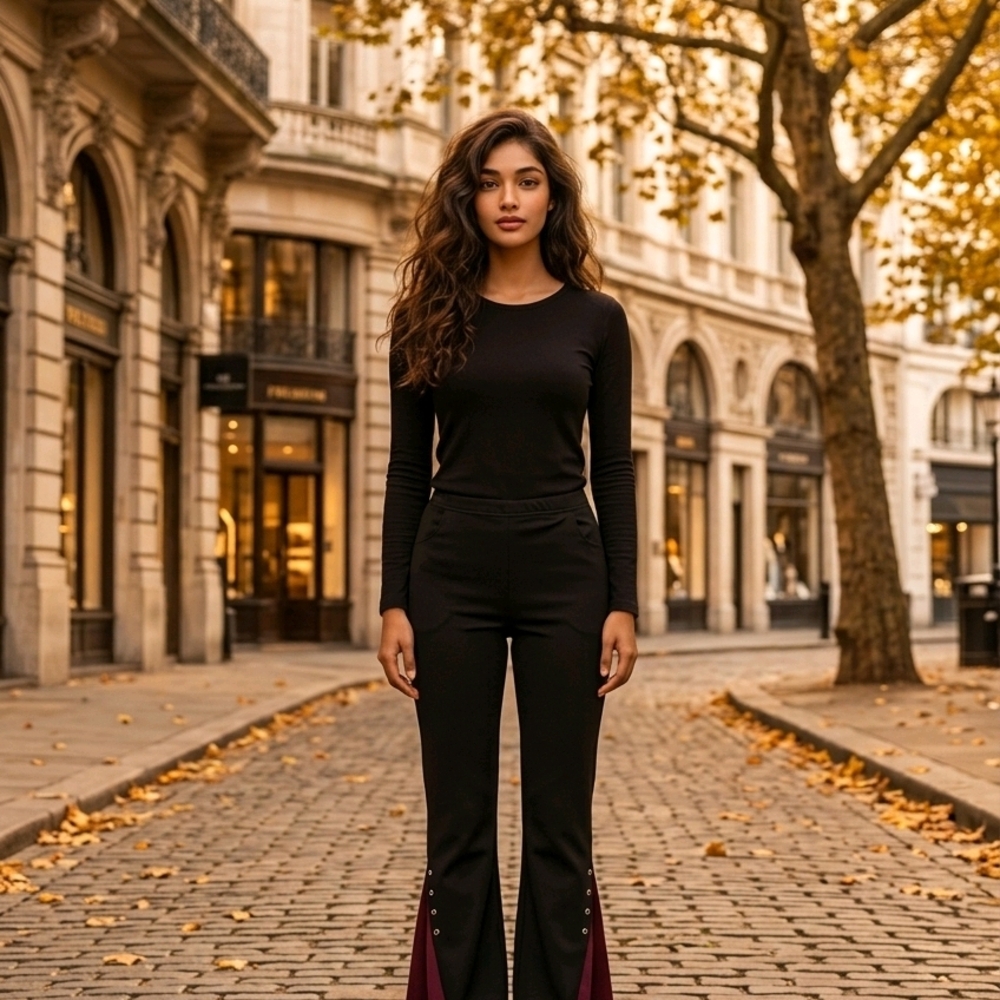 NWT Rosegal Black Grommet Flare Pants Burgundy Goth Steampunk M